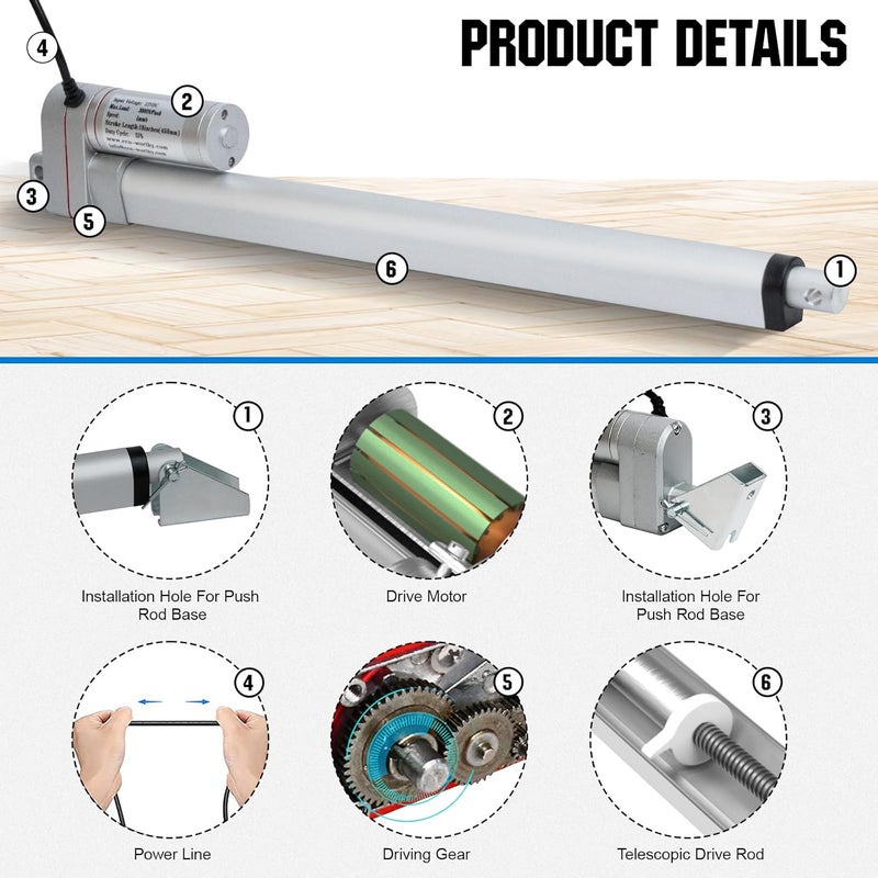 DC HOUSE 12 Inch (12") Stroke Linear Actuator 12V High Speed Actuator Motor 3000N/660lbs with Brackets Mounting DC 12V Linear Actuator with Reverse Polarity Toggle Switch - Image 5